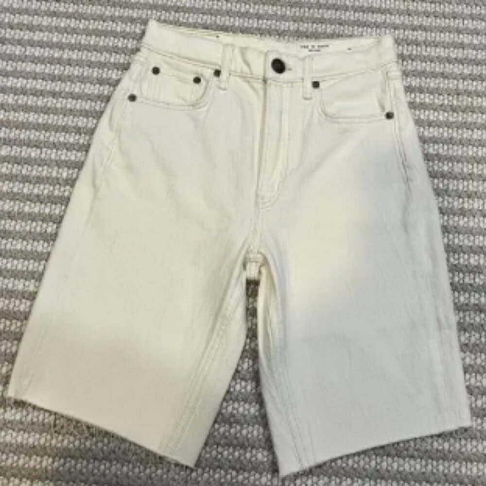 Rag & Bone Cotton Blend Denim Vintage Style Bermuda Shorts in Ecru